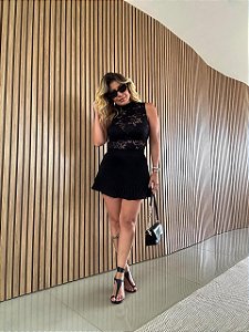 Short Saia Plissado Ilhéus Preto