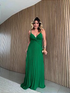Vestido Longo Plissado Taíba Verde