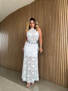 Saia Midi Renda Trancoso Branca