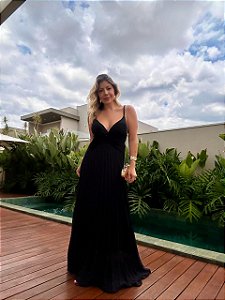 Vestido Longo Plissado Taíba Preto
