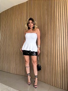 Saia Curta Paetê Balneário Preta