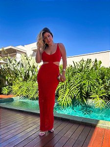 Vestido Longo Tricot Modal Ilhéus Vermelho