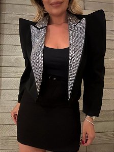 Blazer Cropped Pedrinhas Preto