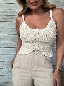 Cropped Borboleta Carneiros Bege Areia