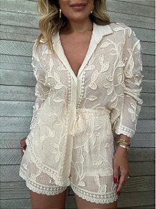Conjunto Bordado Bege Areia