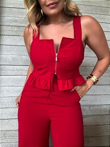 Cropped Babado Búzios Vermelho