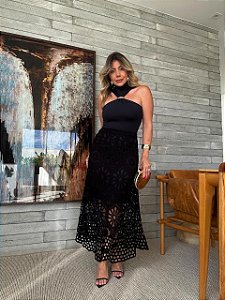 Saia Midi Crochê Ipanema Preta