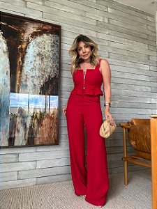 Calça Wide Leg Alfaiataria Búzios Vermelha