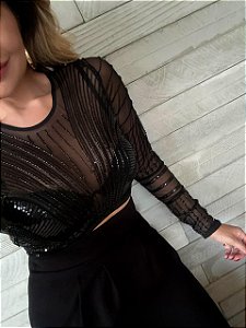 Cropped Noronha Bordado Preto