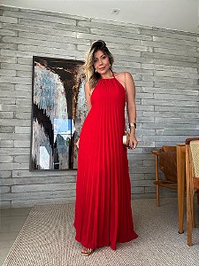 Vestido Longo Plissado Copacabana Vermelho