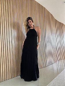 Vestido Longo Plissado Copacabana Preto