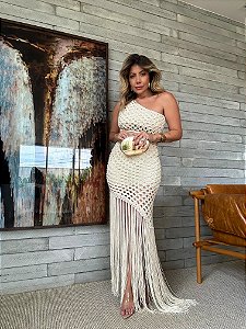 Vestido Midi Crochê Floripa Bege Cru