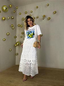 Saia Midi Crochê Ipanema Branca