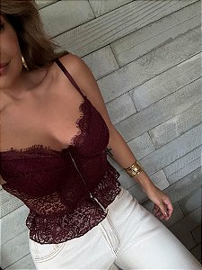 Corselet Renda Jeri Vermelho Bordô