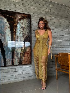 Vestido Midi Artesanal Preá Dourado