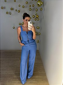 Calça Wide Leg Alfaiataria Búzios Azul