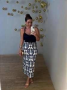 Saia Midi Estampada Cavalos Marinhos Farm