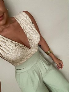 Body Renda Bege Areia/Dourado