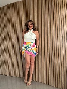 Saia Curta Tule Estampada Floral Malu Farm