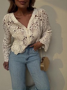 Blusa Bata Crochê Leonie Cru (PRÉ-VENDA, ENVIO A PARTIR DO DIA 18/02)