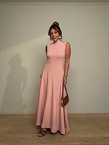 Vestido Midi Alongado Serena Rosa Chá
