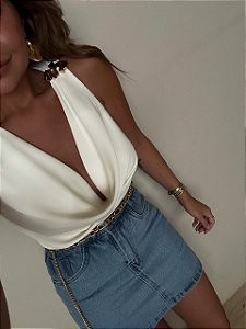 Blusa Decote Degagê Leonie Branca Off White