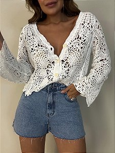 Blusa Bata Crochê Leonie Branca