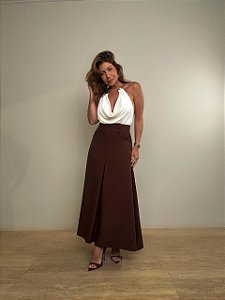 Saia Midi Alfaiataria Victoria Marrom
