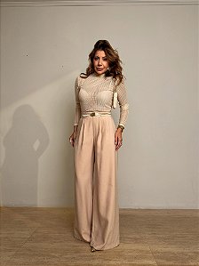 Calça Alfaiataria Pantalona Aurélia Bege