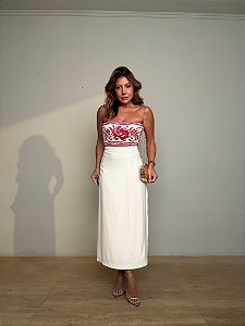 Saia Midi Alfaiataria Marcela Bege Creme