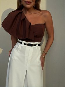 Cropped Nula Manga Isabela Marrom