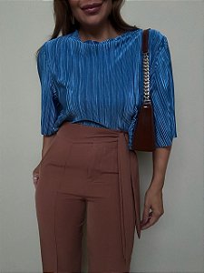 Cropped Plissado Theodora Azul