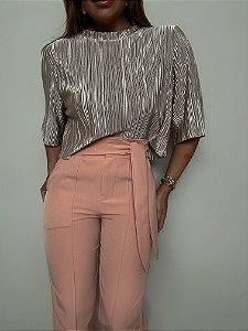 Cropped Plissado Theodora Champanhe