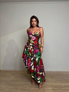 Vestido Assimétrico Estampado Folhagem Farm