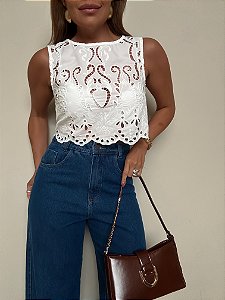 Cropped Renda Guipir Chloé Branco