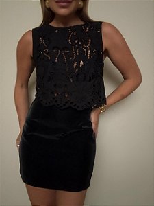 Cropped Renda Guipir Chloé Preto