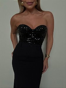 Corselet Ginevra Pedraria Preto