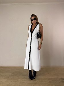 Vestido Midi Modal Lorenza Branco/Preto