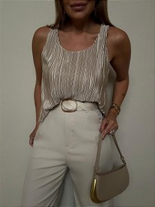 Blusa Plissada Donatella Champanhe