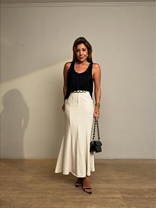 Saia Midi Lorenza Bege Claro