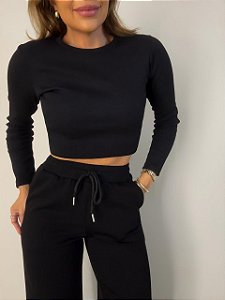 Cropped Canelado Isabella Preto
