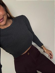 Cropped Canelado Isabella Chumbo (PRÉ-VENDA, ENVIO A PARTIR DO DIA 27/04)