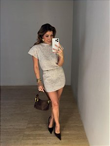 Vestido Curto Tricot Leonelle Bege