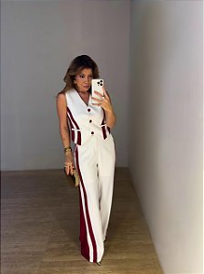 Conjunto Alfaiataria Costanza Bordô e Off White