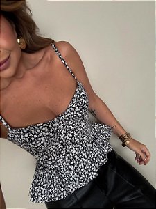 Corselet Estampado Beatrice Preto e Branco