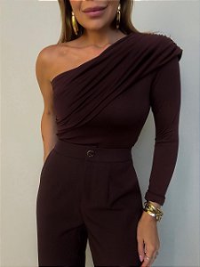 Cropped Nula Manga Leonelle Marrom