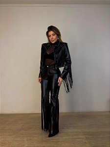 Calça Courino Franjas Ravena Preta