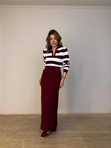 Blusa Tricot Listrada Adelaide Bordô e Branca