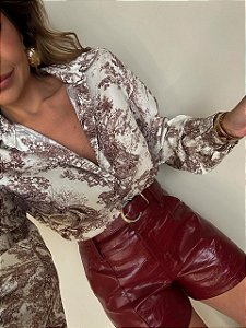 Camisa Linho Estampada Romina Marrom