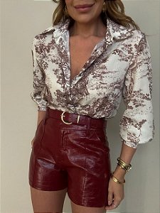 Camisa Linho Estampada Romina Marrom